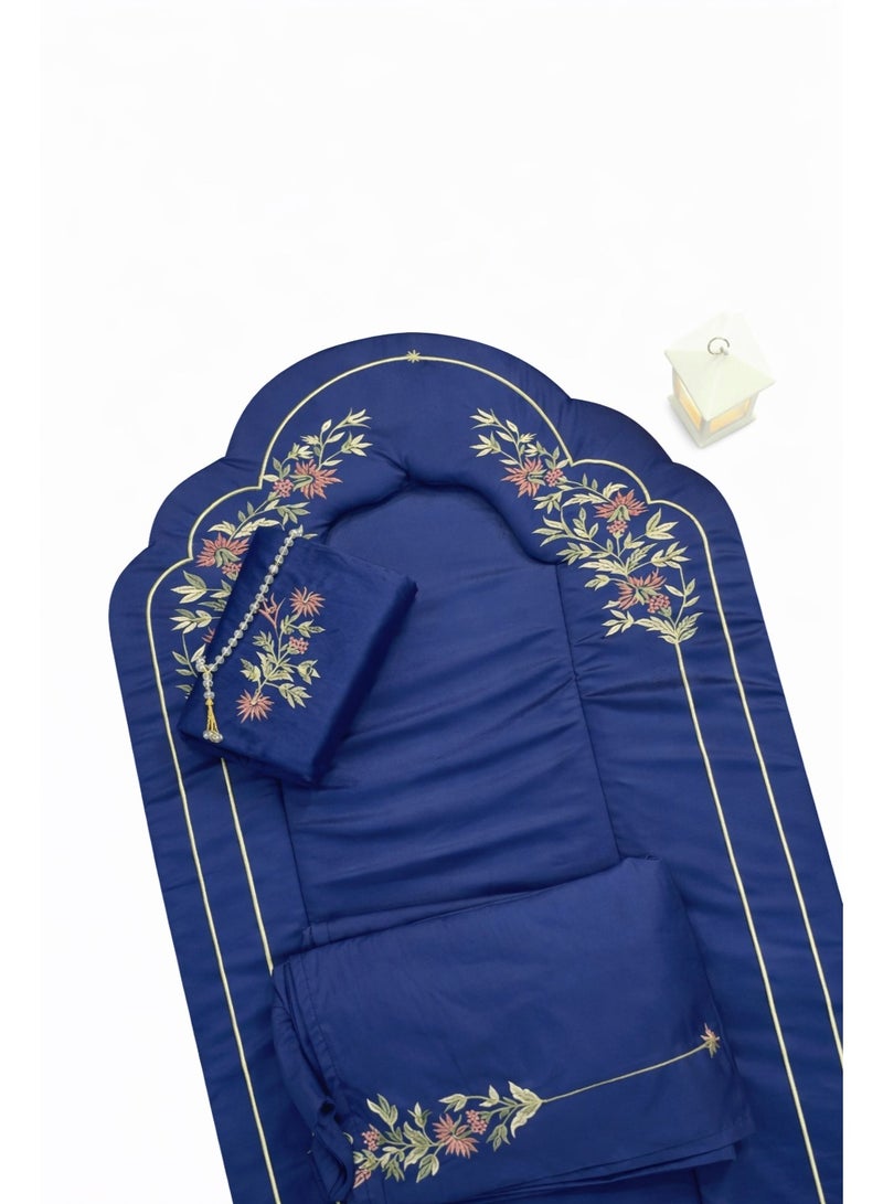 Embroidered velvet prayer set, padded prayer rug with prayer sheet, embroidered prayer garment with tie closure
